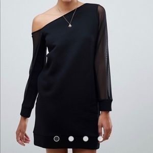 NWT ASOS off-shoulder sweat dress w mesh sleeves